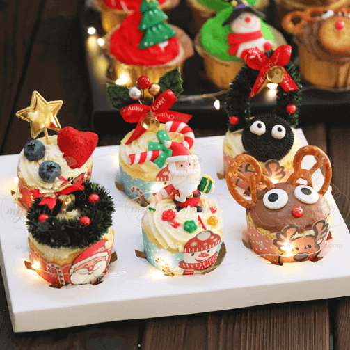 Healeved 50 Pièces Caissettes à Cupcake En Papier Écologique Motif Noël - Moules Muffins 6x5x6cm
