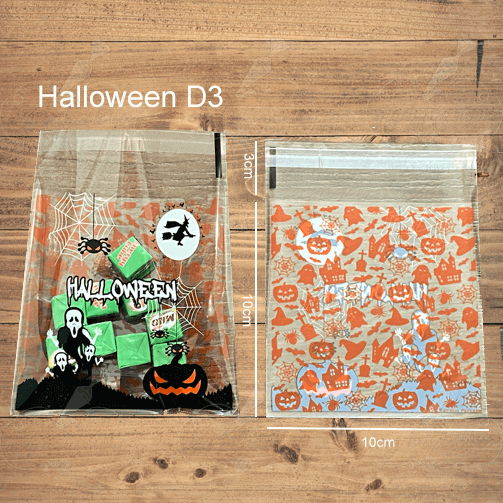 100pcs Halloween Candy Bags - Self-Adhesive Clear Treat Bags For Cookies, Snacks & Party Favors, 10x13cm, 8 Designs