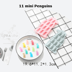 11 penguins ice tray silicone mold