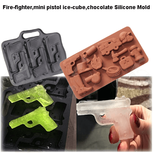 Handgun Ice Cube Mold (1) Ice Maker Tray with Bullets (1) [Set of 2 Trays]  Fun Novelty - Black by Silicone Alley - Silicone Alley
