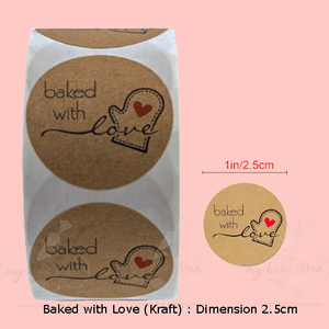 Baked with Love stickers, labels in Kraft