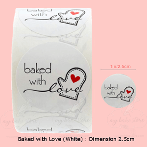 Baked with Love stickers, labels in White