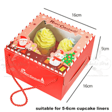 Christmas Cupcake box with handles-4 cavities