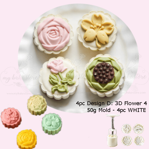 Hot 6PCS/Set 50g DIY 3D Moon Cake Mold Hand Pressure Flower Motif Pastry Mooncake Round
