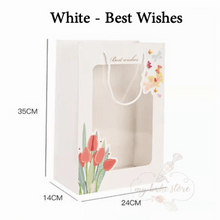 White gift bags with floral prints